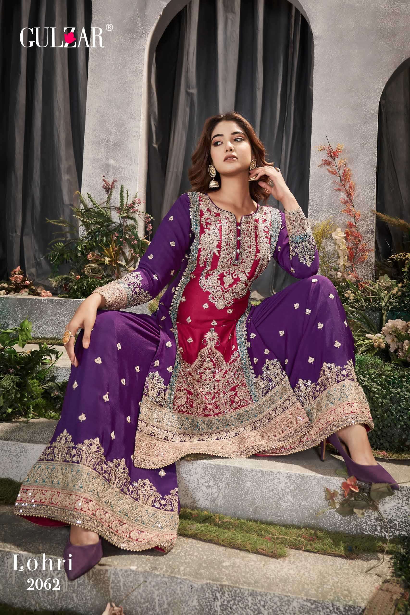 gulzar lohri series 2061-2063  Premium Chinnon suit