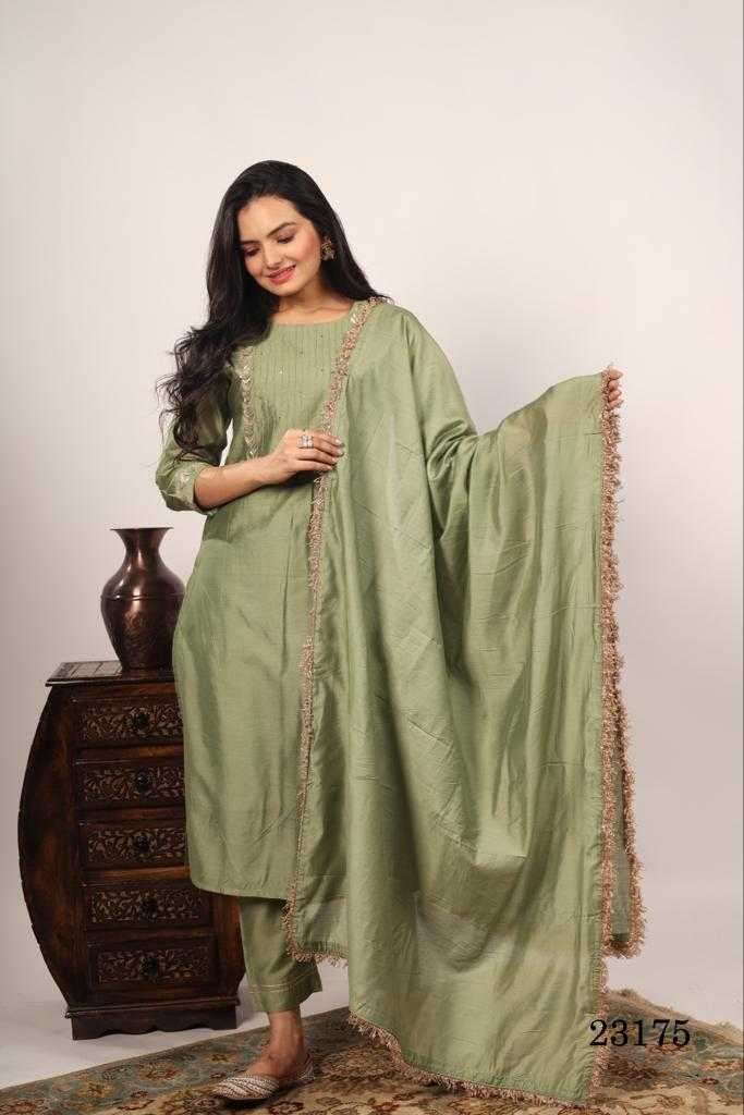 indira apparel 23175 readymade chanderi silk top bottom dupatta 