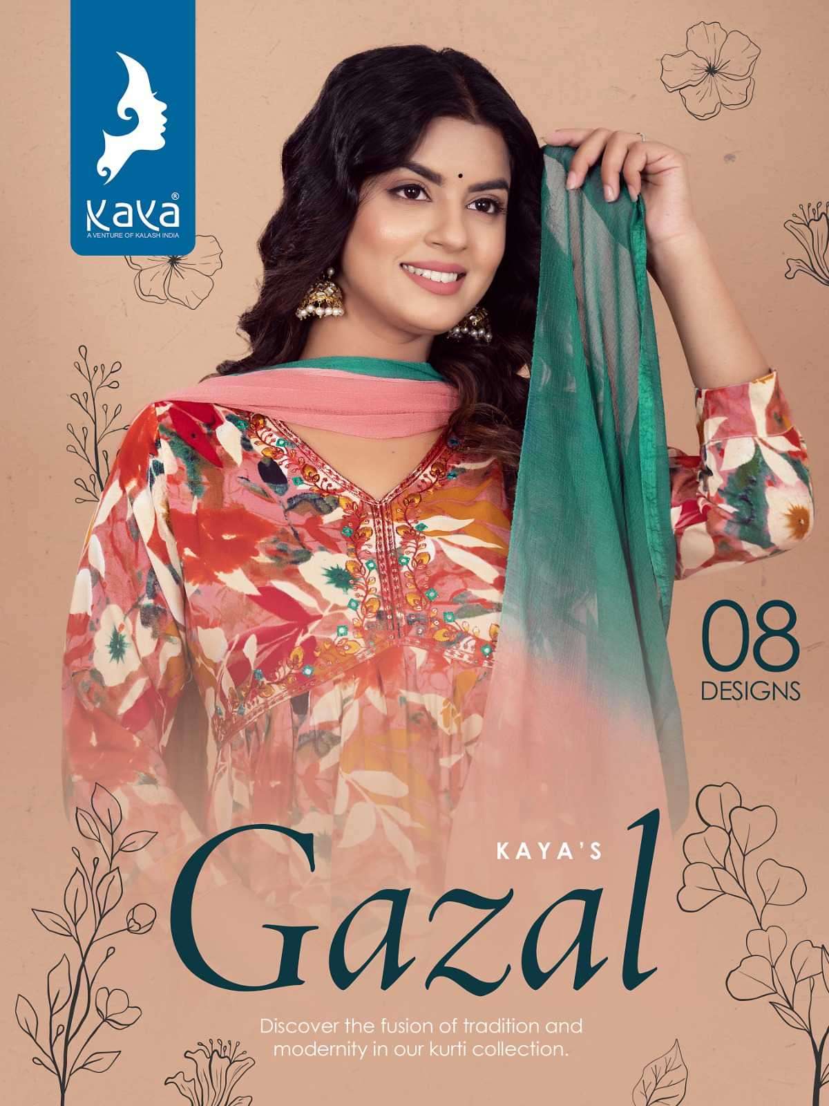 kaya gazal series 01-08 rayon print readymade suit 