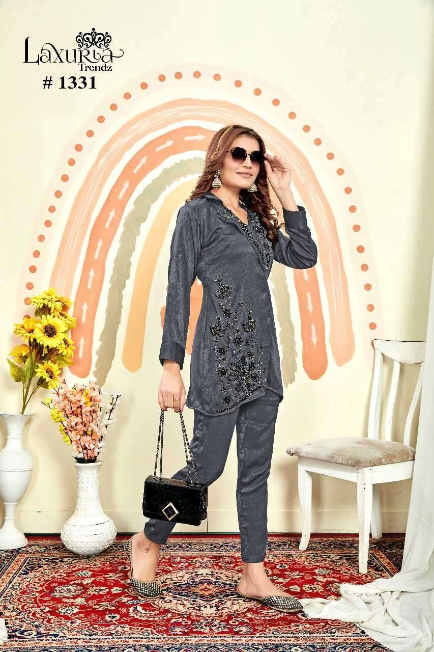 laxuria 1331 Synthetic Velvet  Designer HandWork Tunic