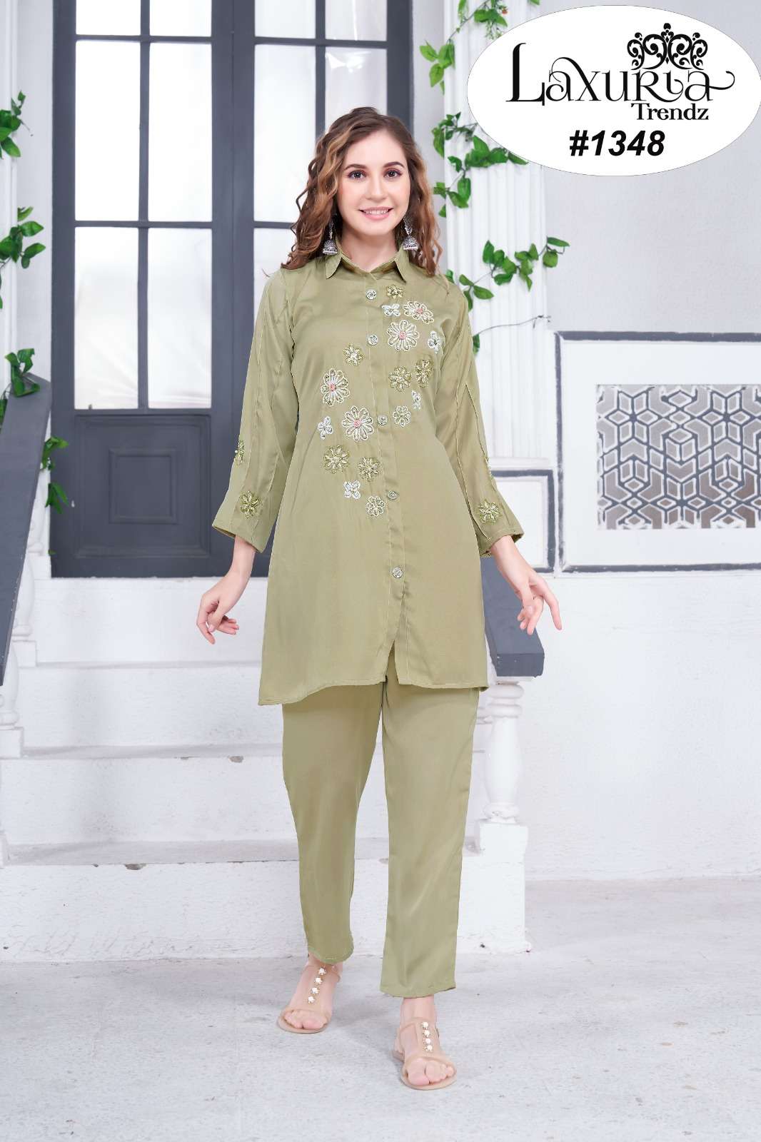 laxuria 1384 designer BSY satin handwork tunic
