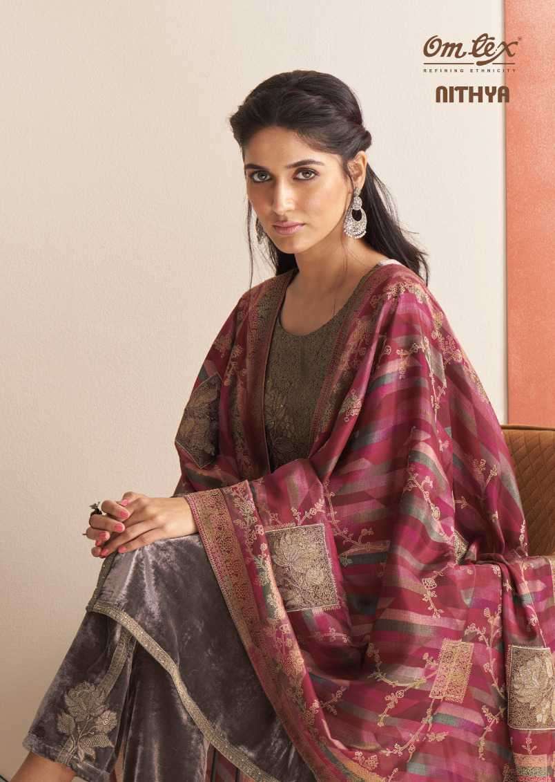 omtex nithya series 2651 soft velvet embroidery suit 