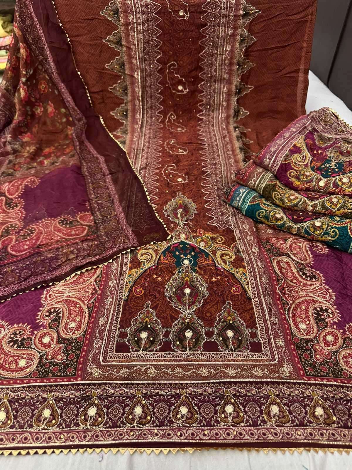 pr drone pakistani designer aari outing handwork with diamond dress material