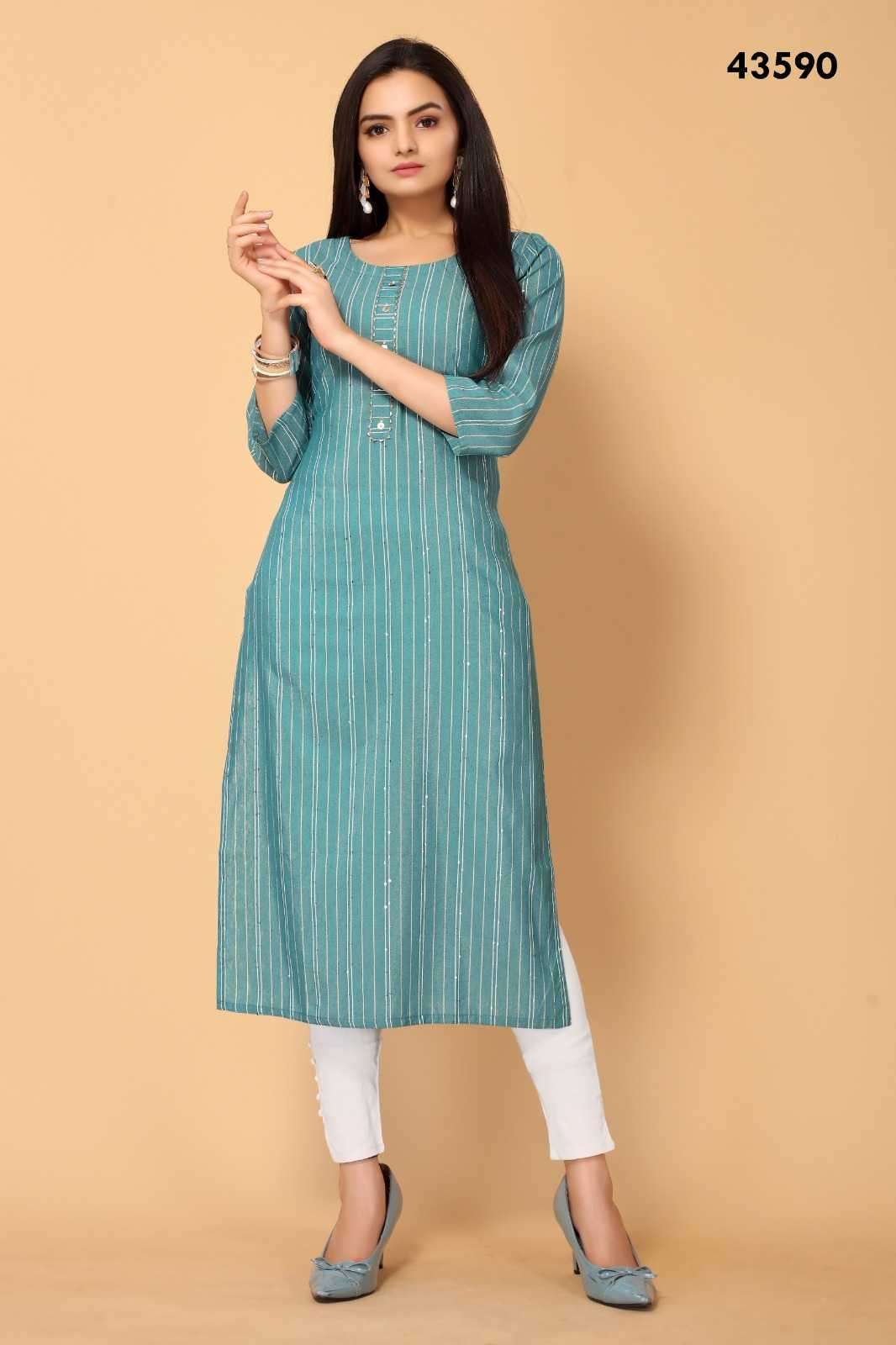 pr himanshi series 43587-43590 poly cotton kurti