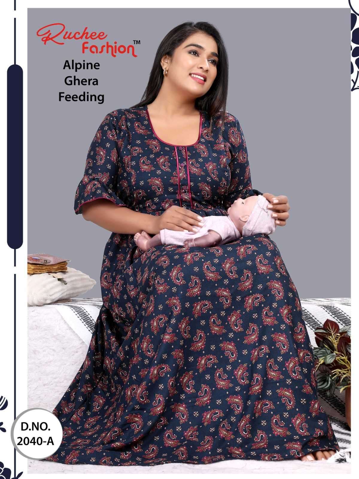 ruchee fashion alpine ghera pocket feeding women nighty combo set