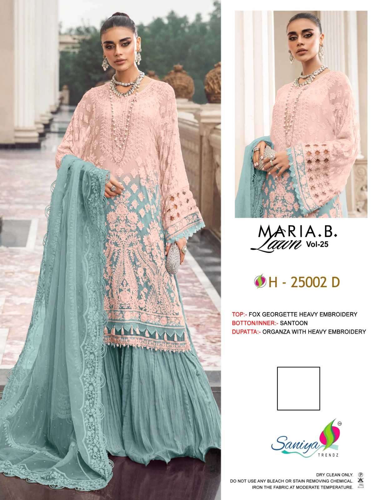 saniya trendz maria b lawn vol 25 25002 faux georgette suit 