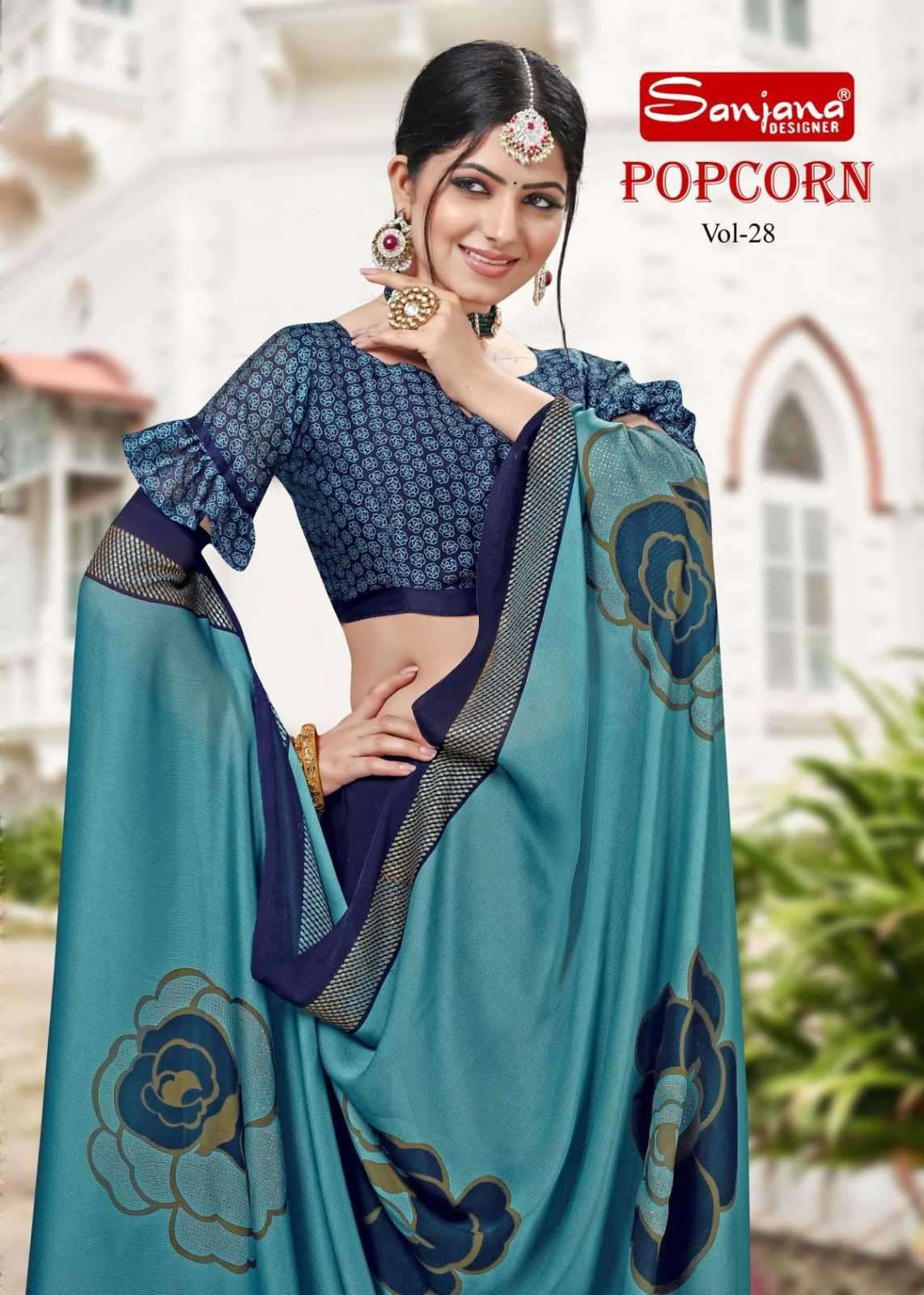 sanjana popcorn vol 28 series 163-168 moss chiffon saree