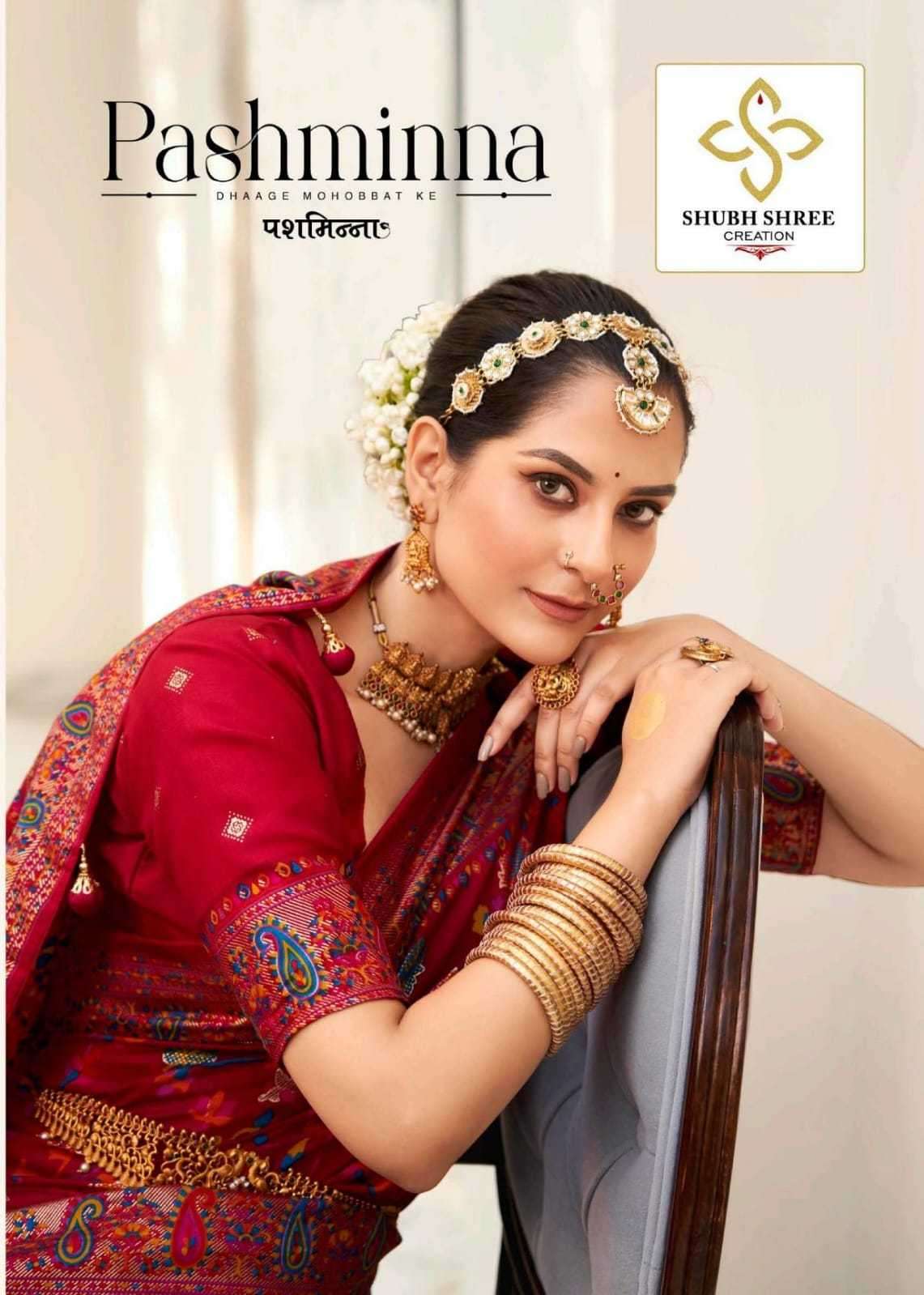 shubh shree creation pashminna series 1001-1010 velvet tussar silk saree