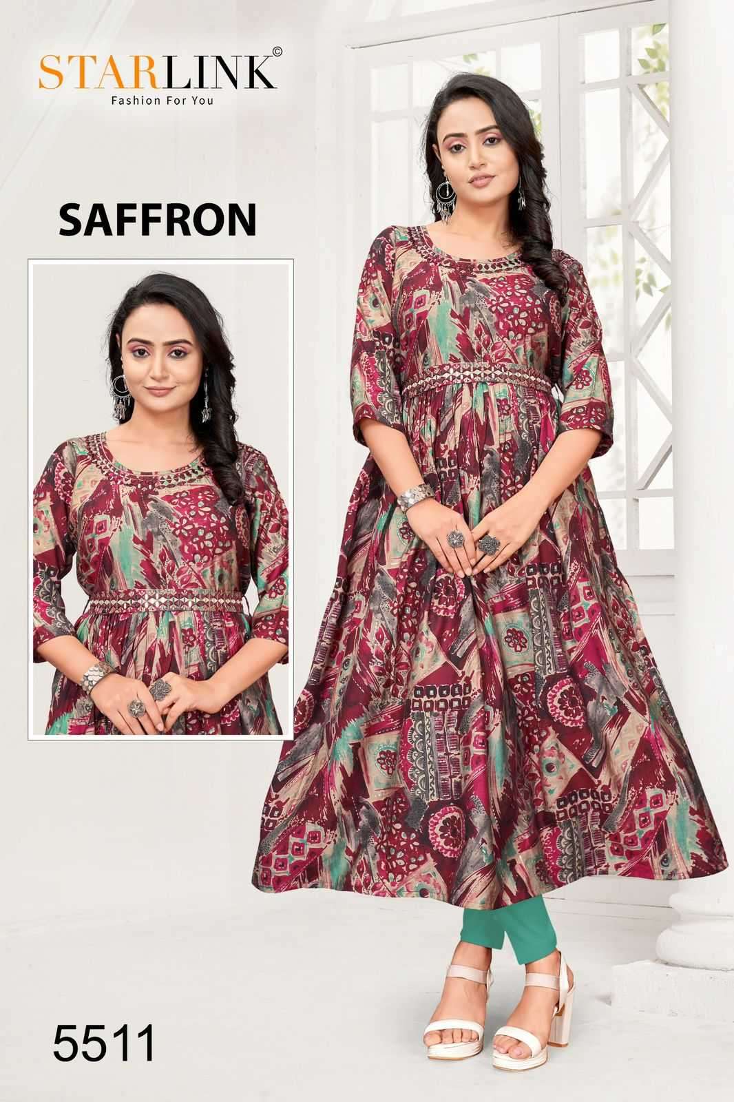 starlink saffron vol 6 series 5501-5522 modal silk mirror work kurti 