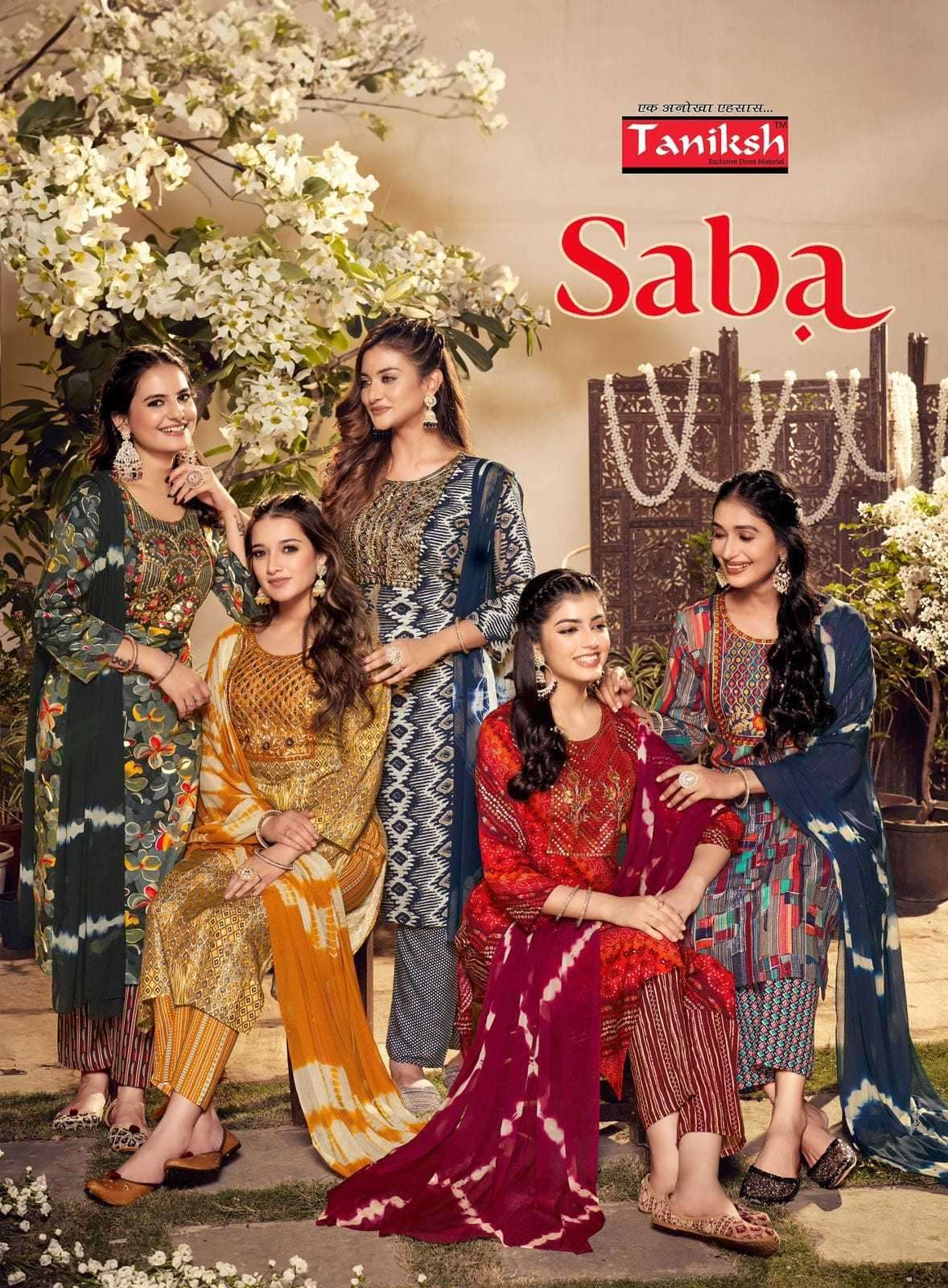 taniksh saba series 1001-1008 rayon print suit 