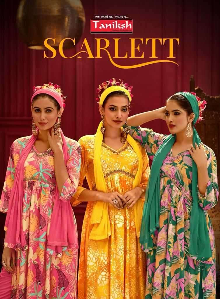 taniksh scarlett series 1001-1006 rayon print suit 