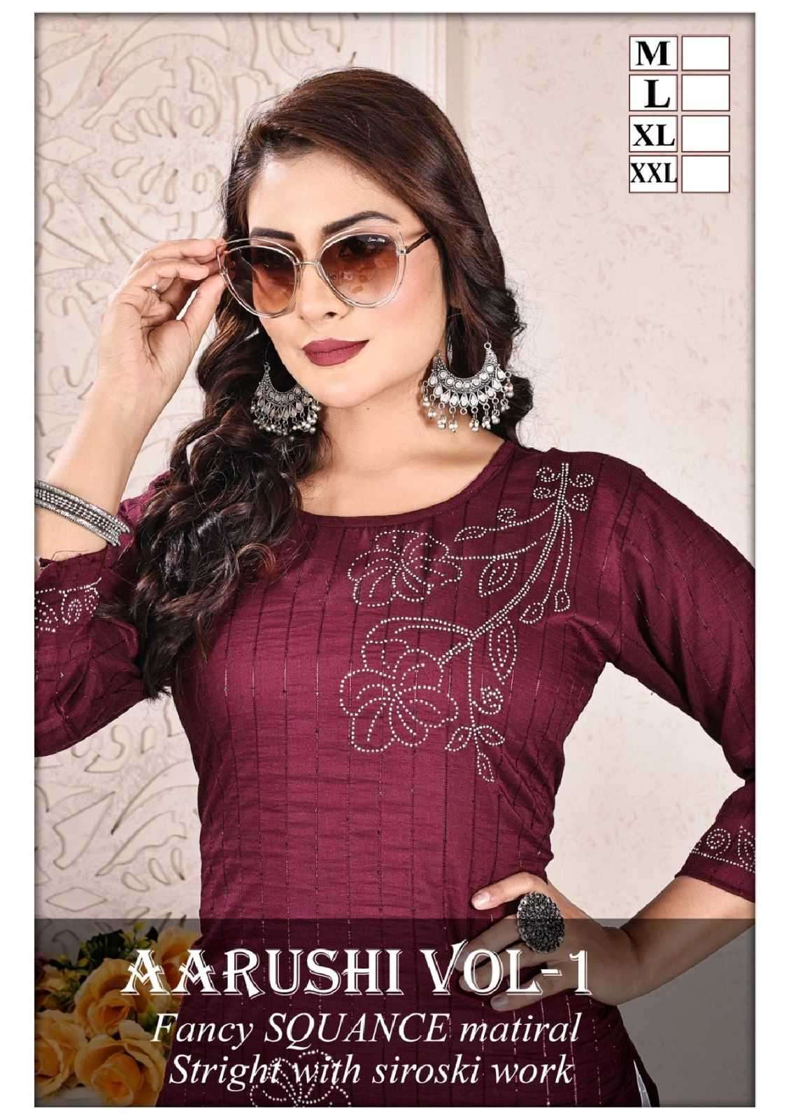 trendy aarushi vol 1 series 1001-1008 fancy sequence material kurti 