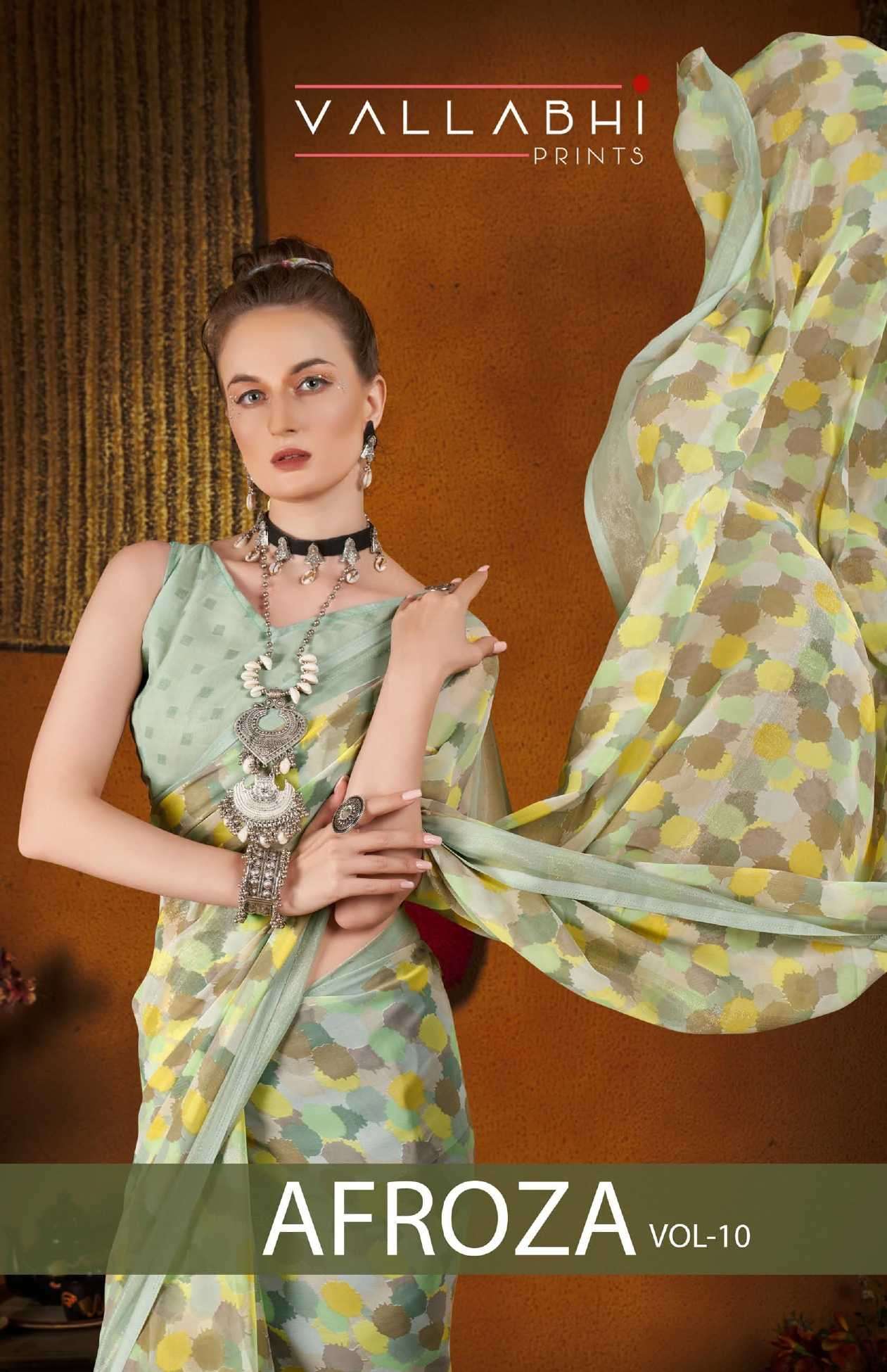 vallabhi prints afroza vol 10 series 25551-25556 georgette art silk saree