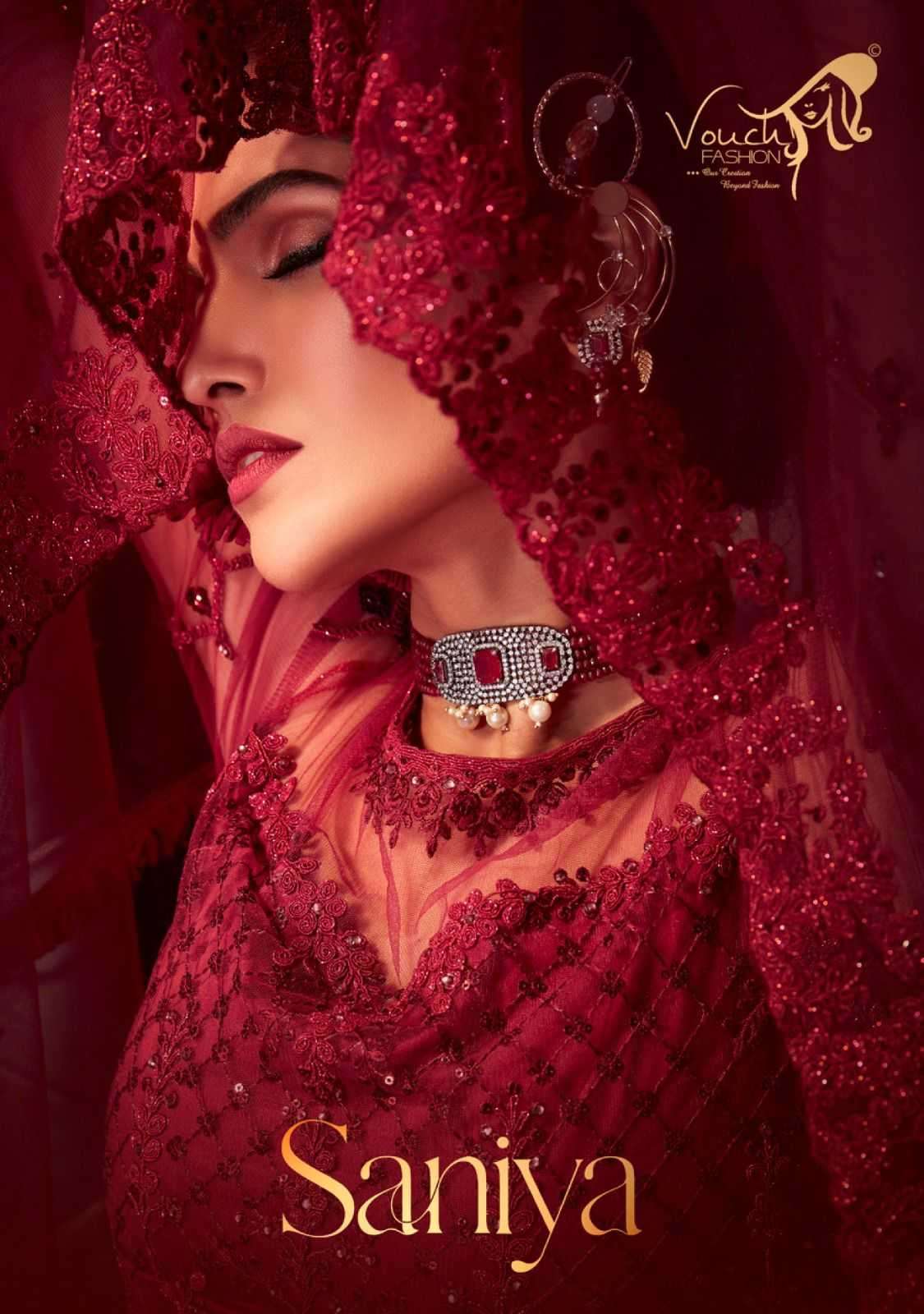 vouch fashion saniya series 60001-60005 net fabric with heavy embroidery work lehenga