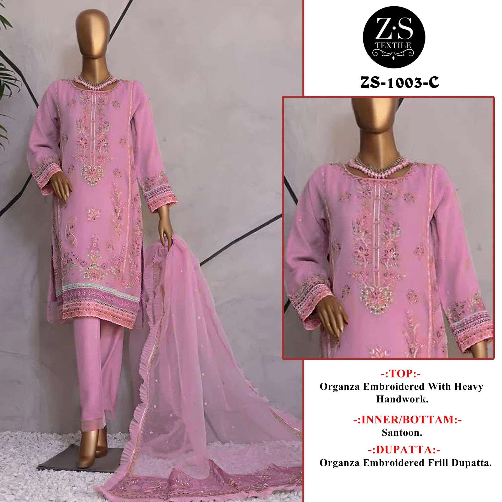 zs textiles 1003 designer organza suit 