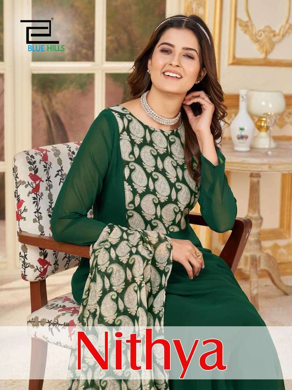 blue hills nithya series 1001-1004 faux georgette suit 