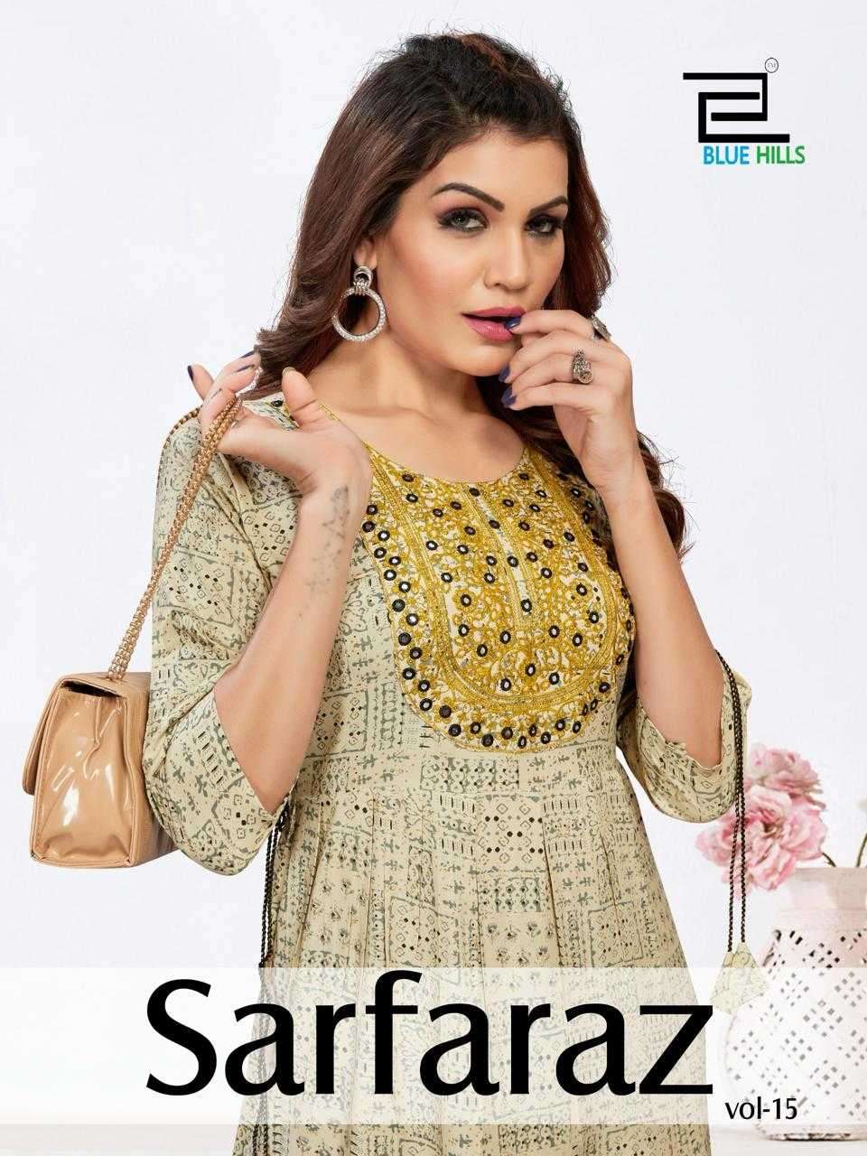 blue hills sarfaraz vol 15 series 15001-15006 Rayon Print kurti