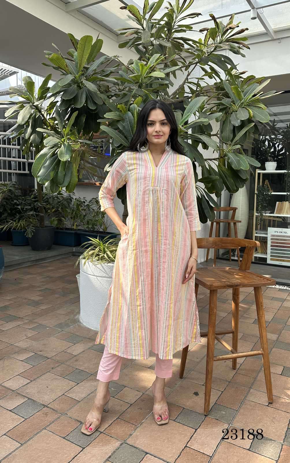 indira apparel 23188 Cambric Cotton Lurex  A lIne with both side pocket kurti