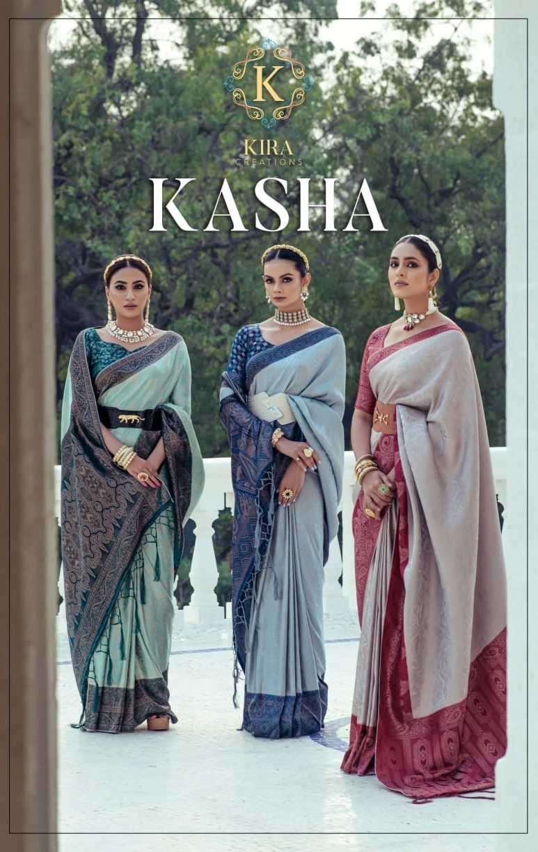 kira creation kasha series 3001-3006 Mashroom Satin saree