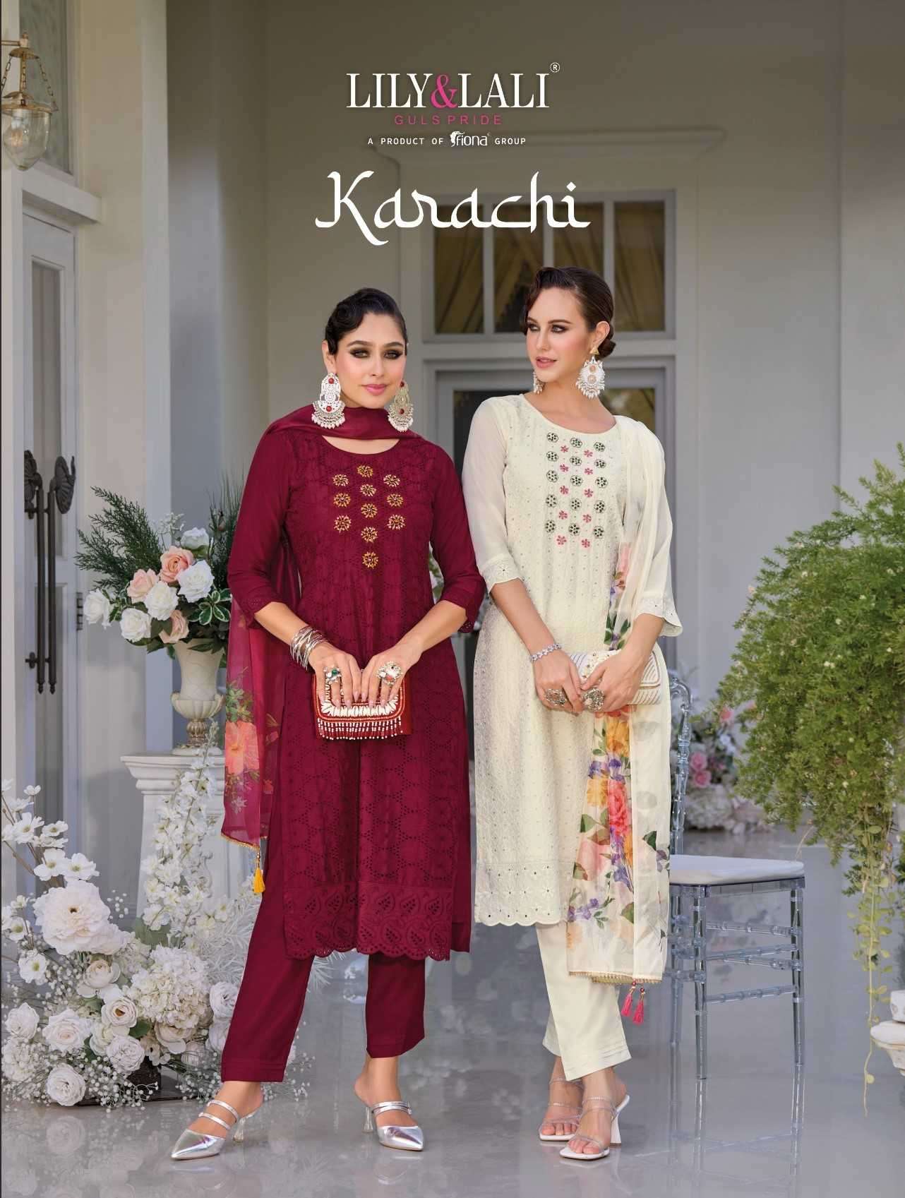 lily and lali karachi series 15101-15106 Maslin Silk suit