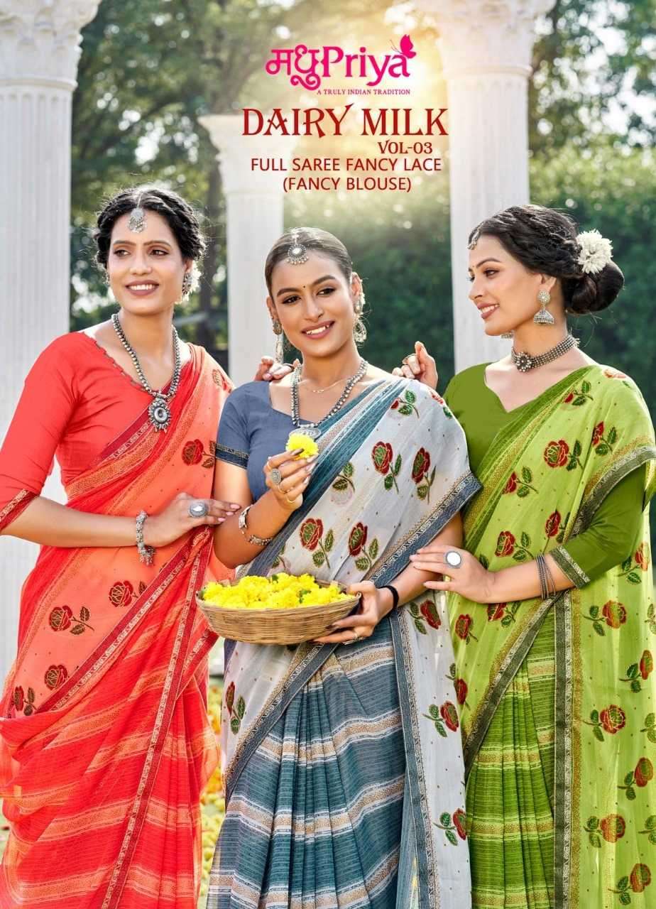 madhupriya dairy milk vol 3 series 1001-1008 60 gram chiffon saree
