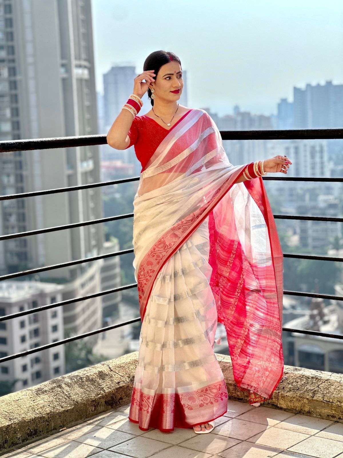 obf premratan designer soft organza saree