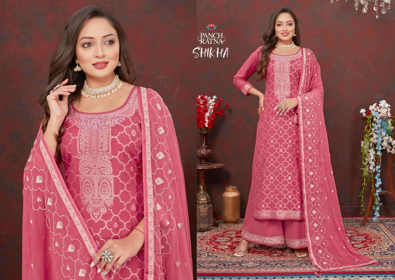 panch ratna shikha Pure Lakhnavi Silk Weaving Jequard suit