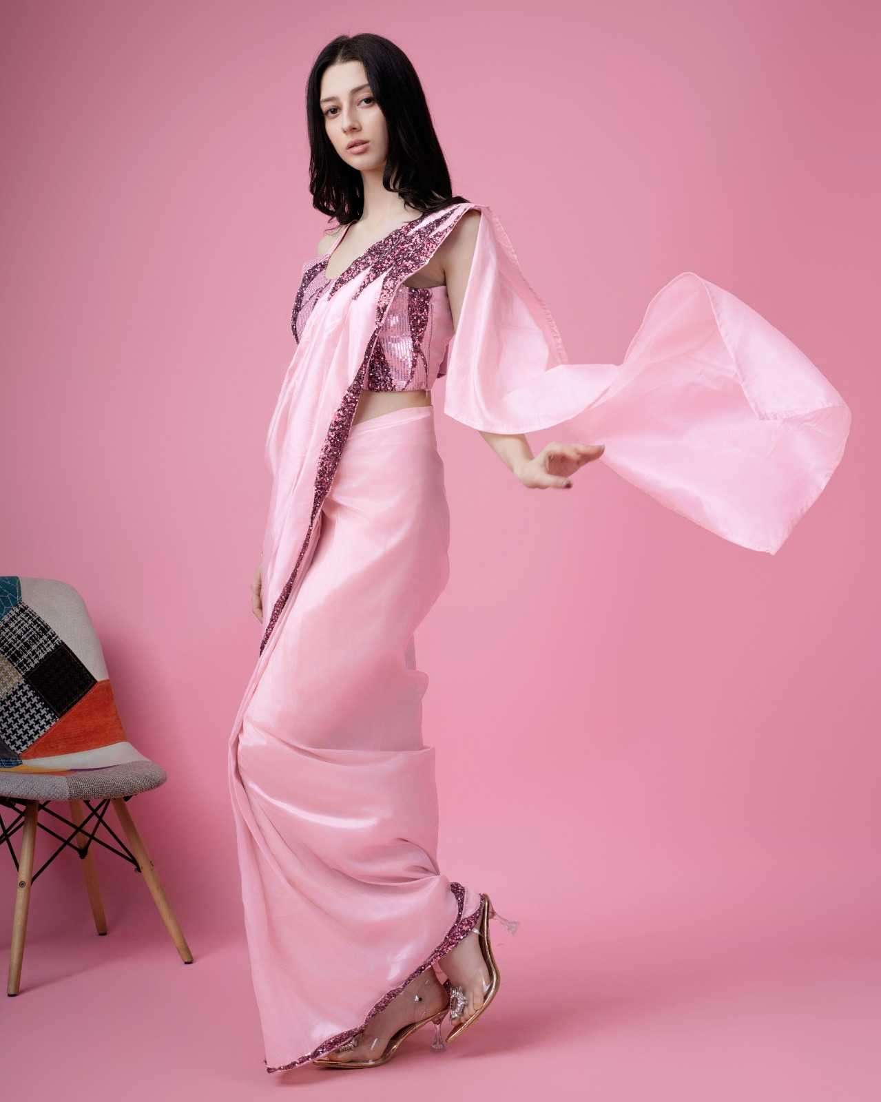 pr 313 designer silk satin sequin work ready to wear sarees