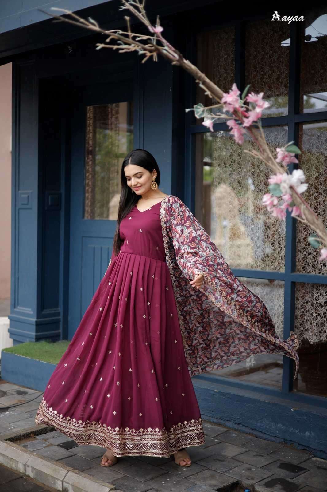 pr aayaa vol 14  Faux Blooming Georgette gown with dupatta