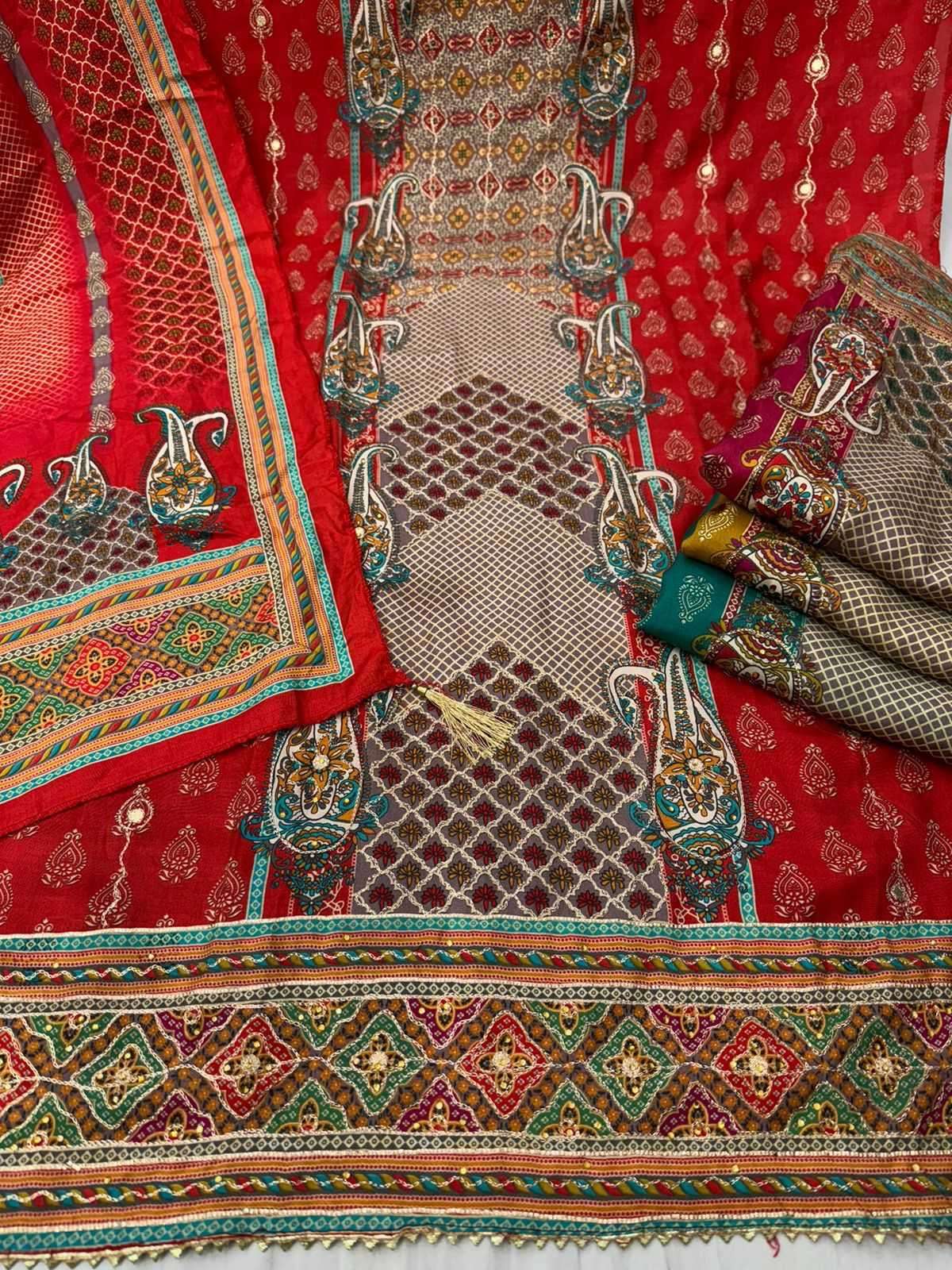 pr savita Pure viscose muslin handwork suit