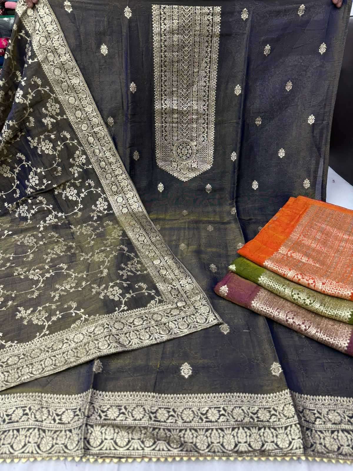 pr shanaya Pure shimmer jacard suit