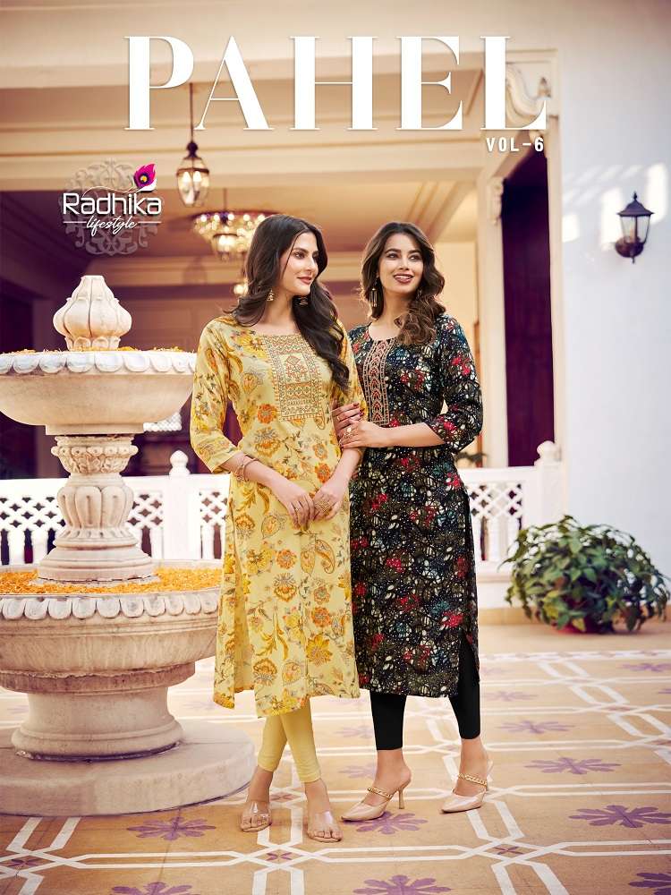 Radhika Pahel Vol-6 series 6001-6008 Reyon Cotton kurti