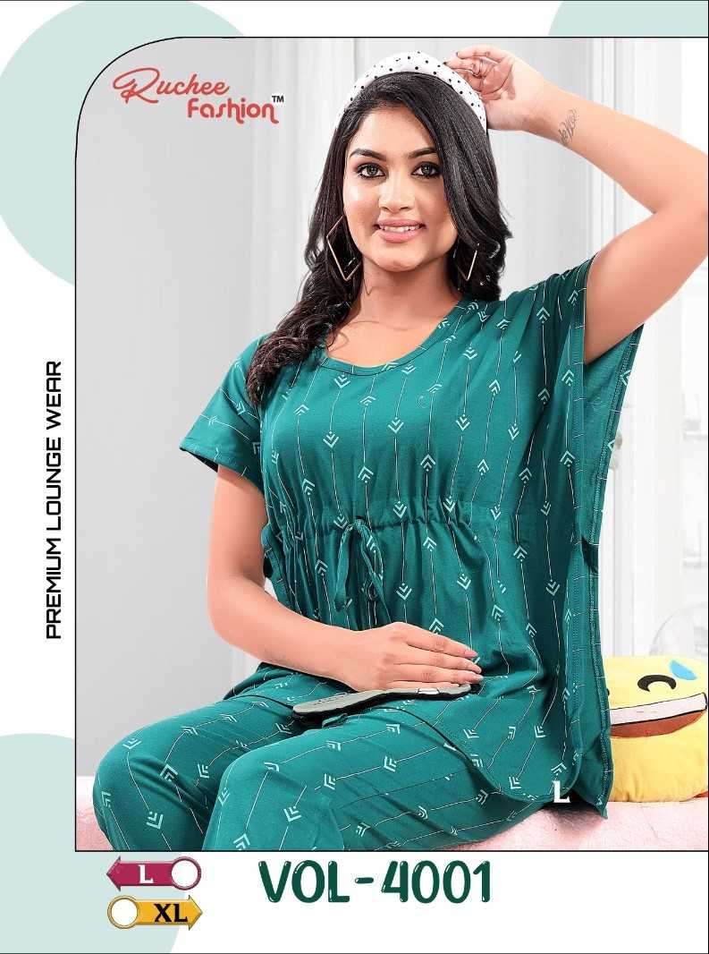 ruchee fashion vol 4001 a-f Heavy Shinkar Hosiery Kaftaan Night Suit 