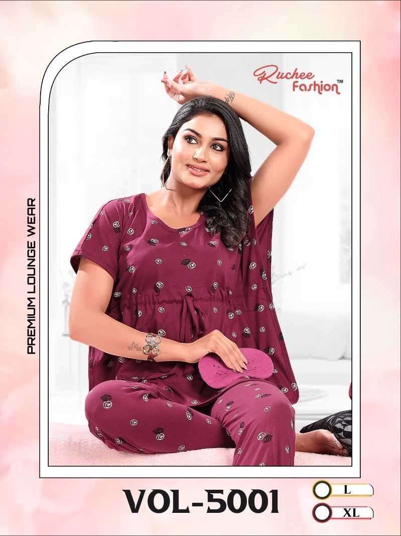 ruchee fashion vol 5001 a-f readymade hosiery kaftan night suit catalog