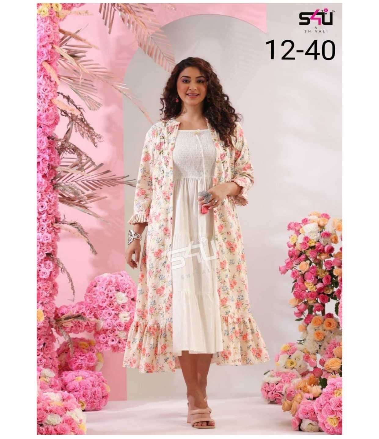 s4u pr 12-40 western wear readymade midi with shrug combo set