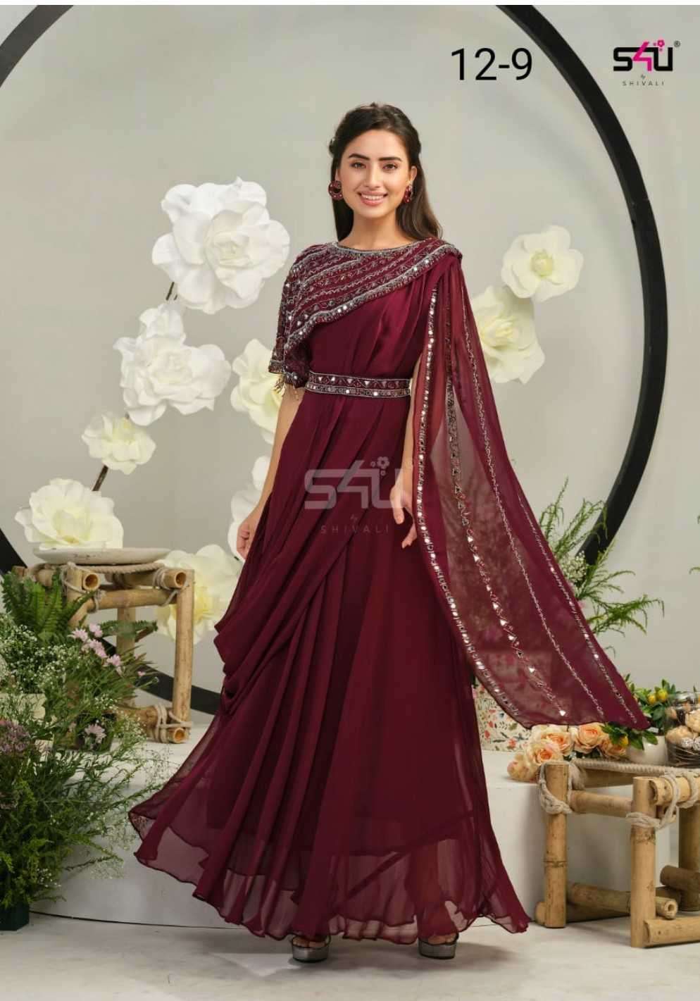 s4u pr 12-9 readymade party wear long designer dress combo set
