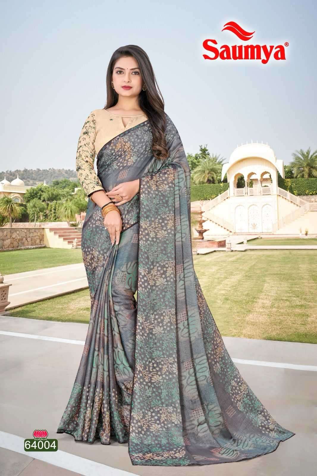 saumya nithya series 64001-64008 chiffon brasso saree
