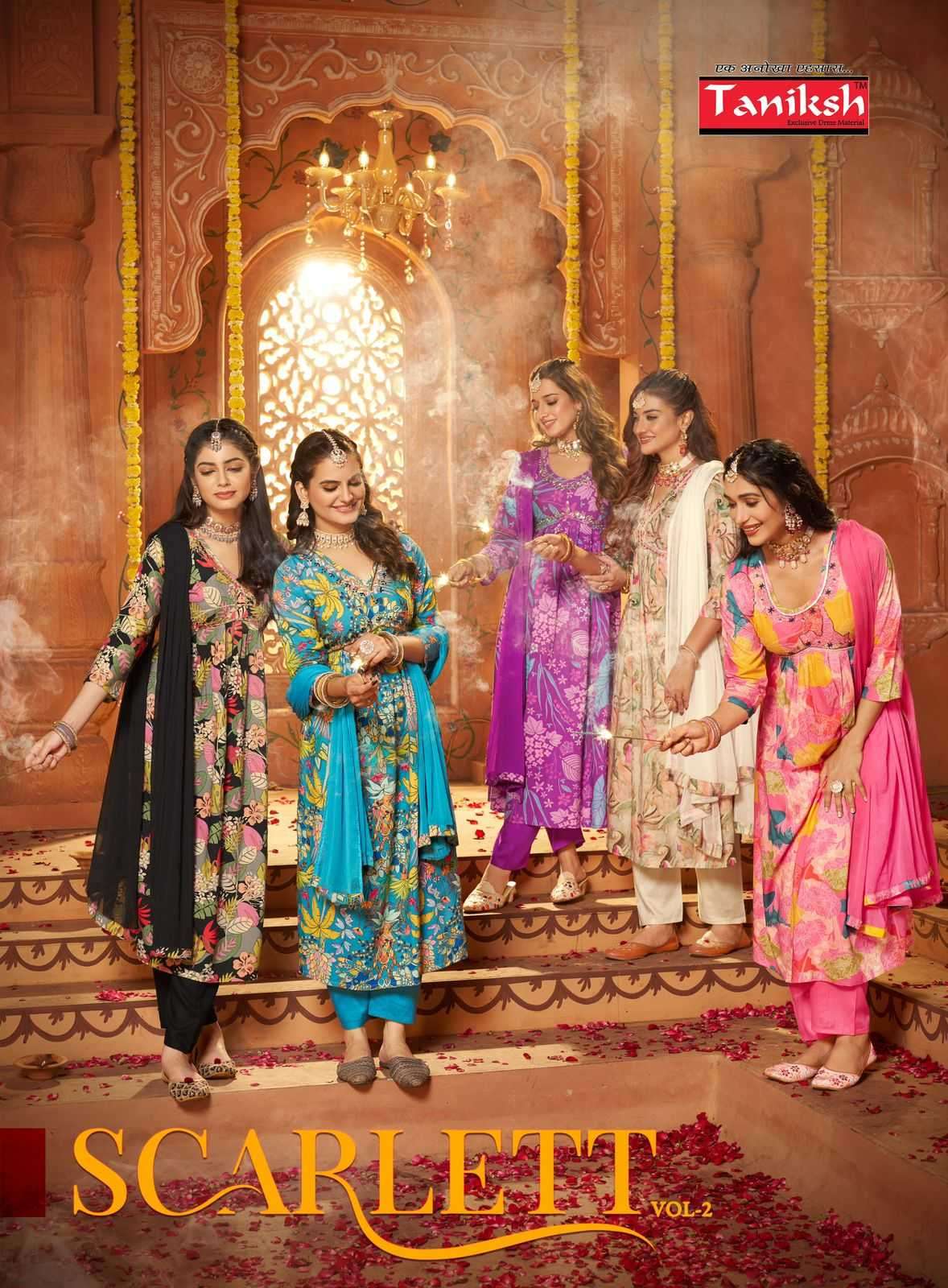 taniksh scarlett vol 2 series 2001-2008 rayon print readymade suit 