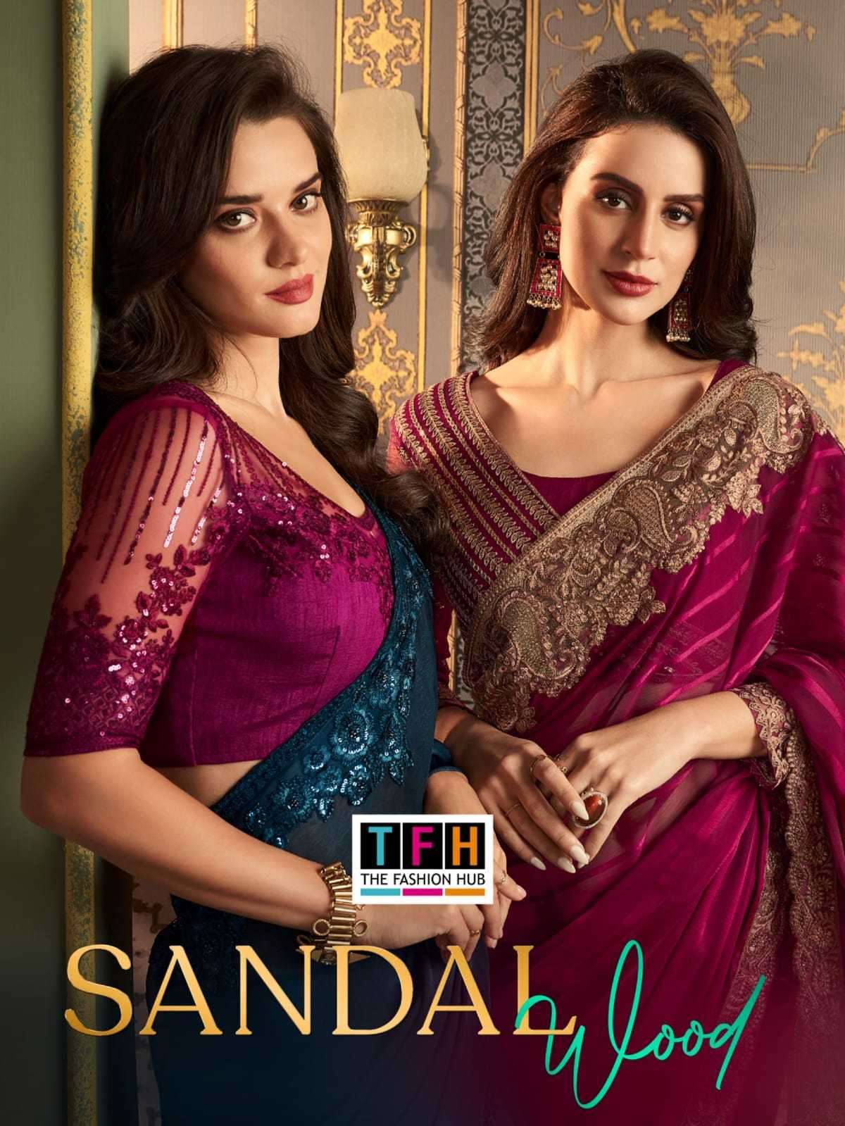 tfh sandalwood vol 12 series 1201-1218 chiffon saree