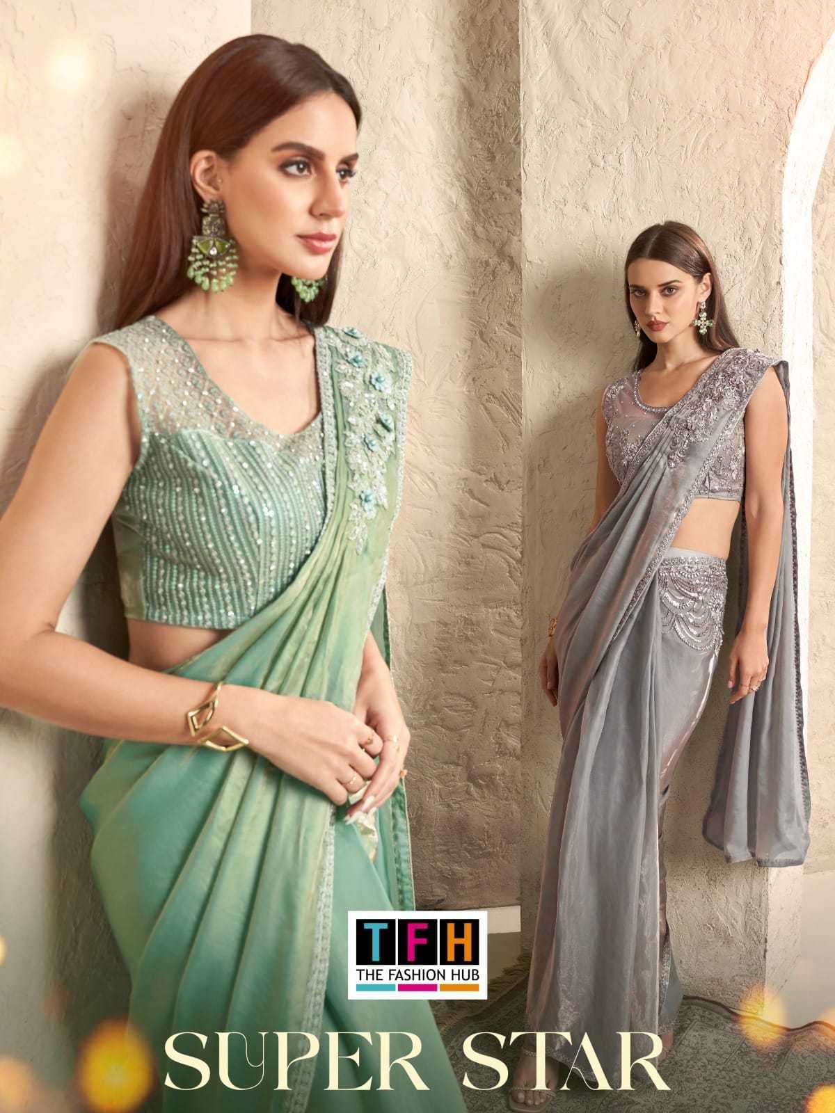 tfh super star vol 2 series 7701-7712 satin saree