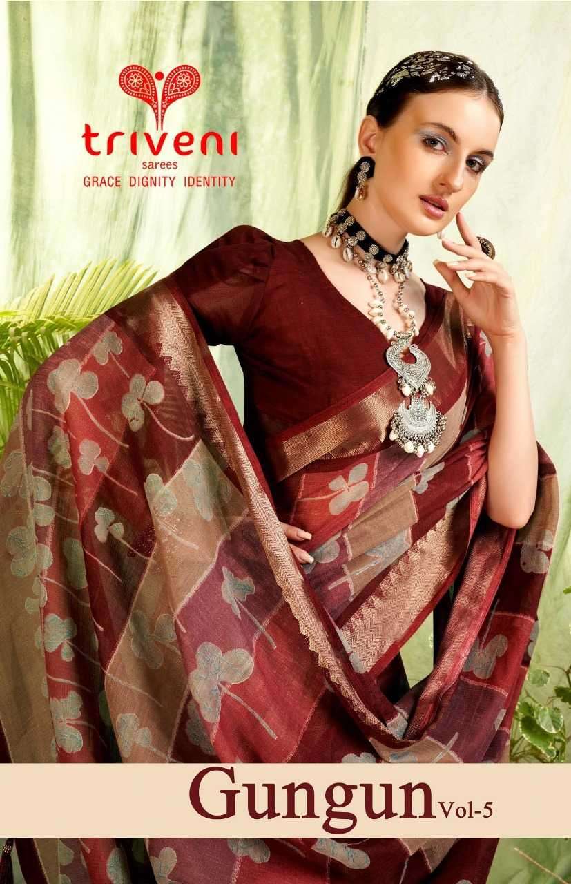 triveni gungun vol 5 series 24311-24316 linen digital print saree