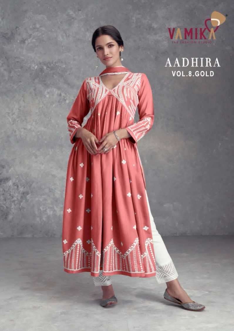 vamika aadhira vol 8 gold series 1110 pure rayon viscose suit 