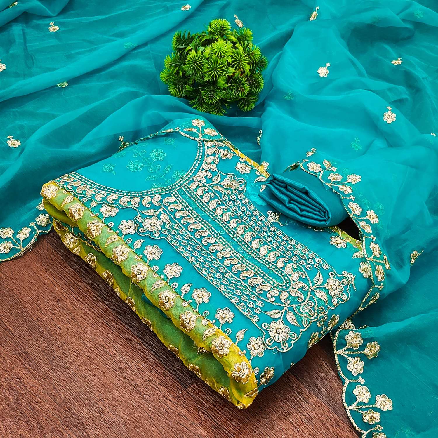 Vatsam-173 designer organza silk multi sequence work suit