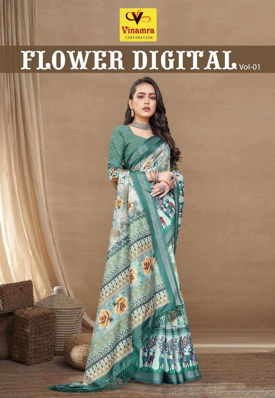vinamra flower digital vol 1 series 4401-4408 cotton base saree