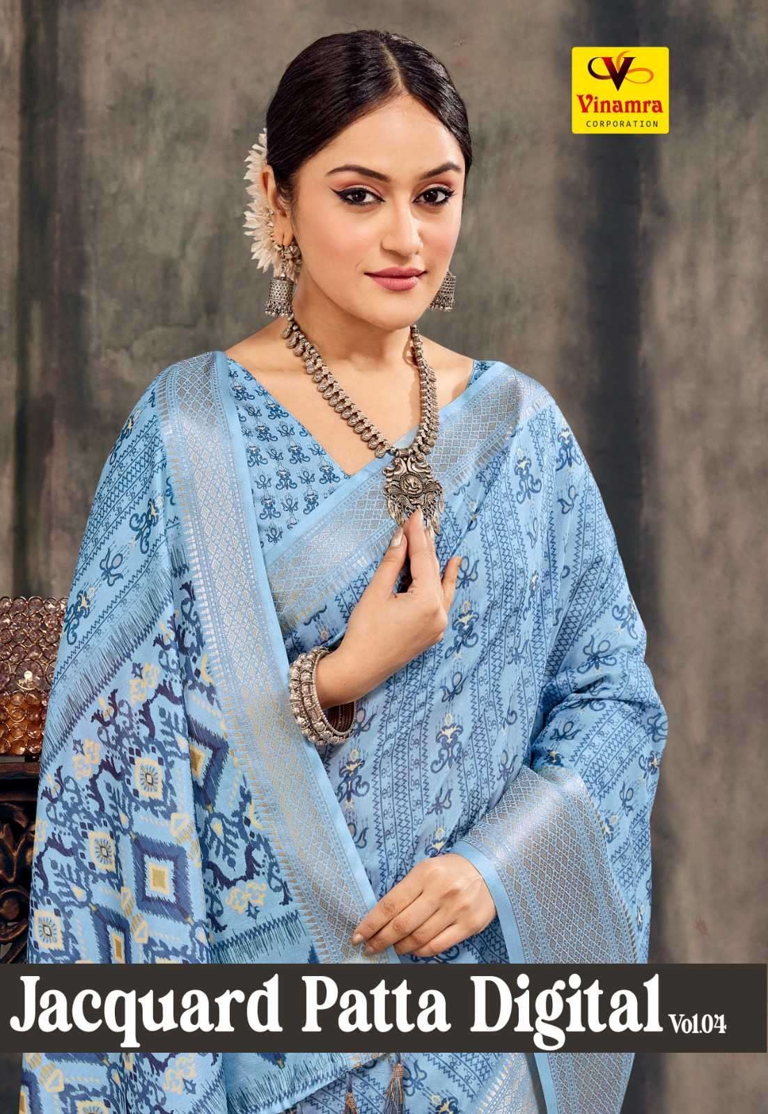 vinamra jacquard patta digital print vol 4 series 2425-2432 jacquard patta saree