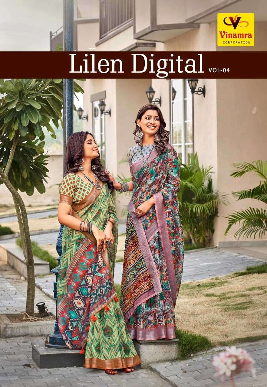 vinamra lilen digital vol 4 series 1075-1082 cotton base saree
