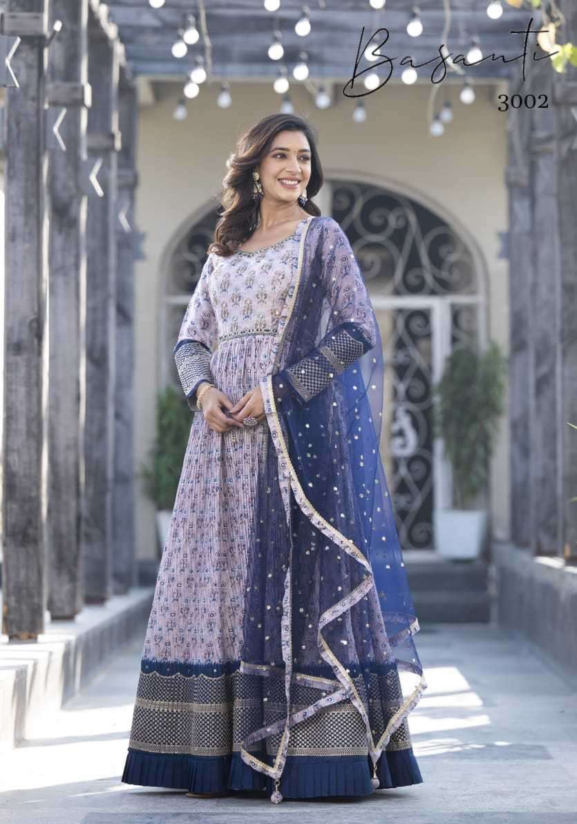 virasat basanti vol 3 3001-3003 georgette silk gown 