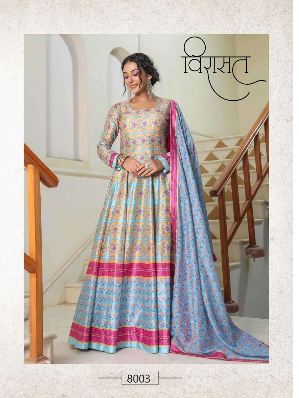 virasat flora series 8001-8006 killer silk gown with dupatta 