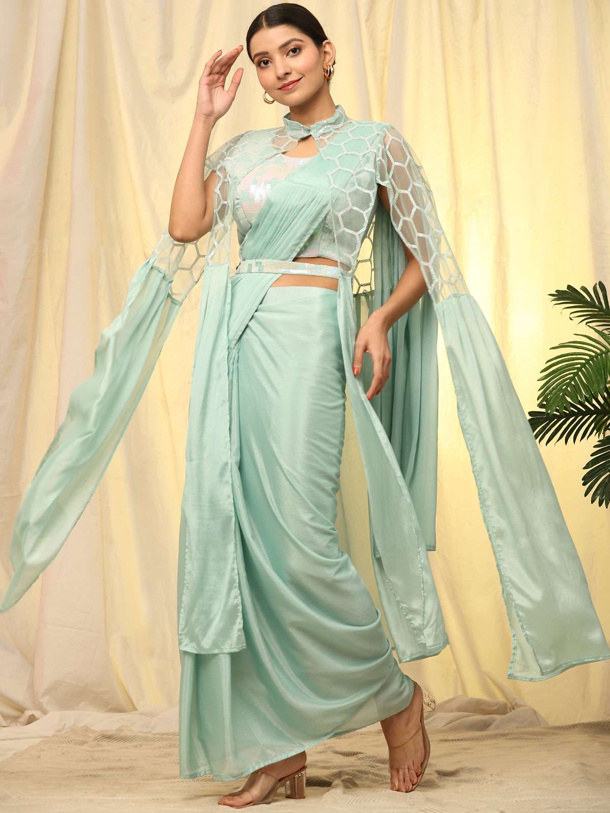 A321 designer pure chinon sequence embroidery saree