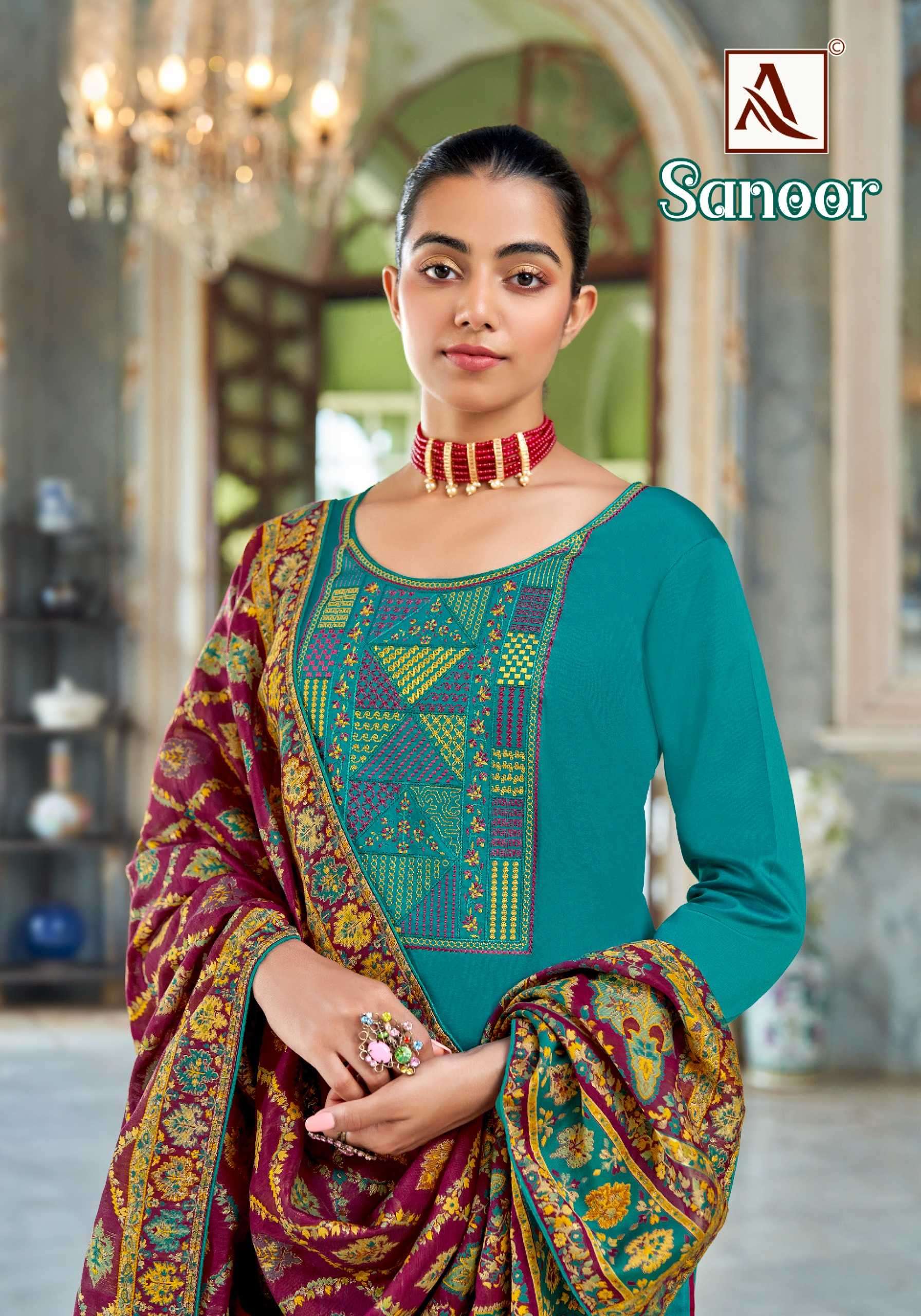 alok suit sanoor series 128001-128006 pure jam cotton suit 